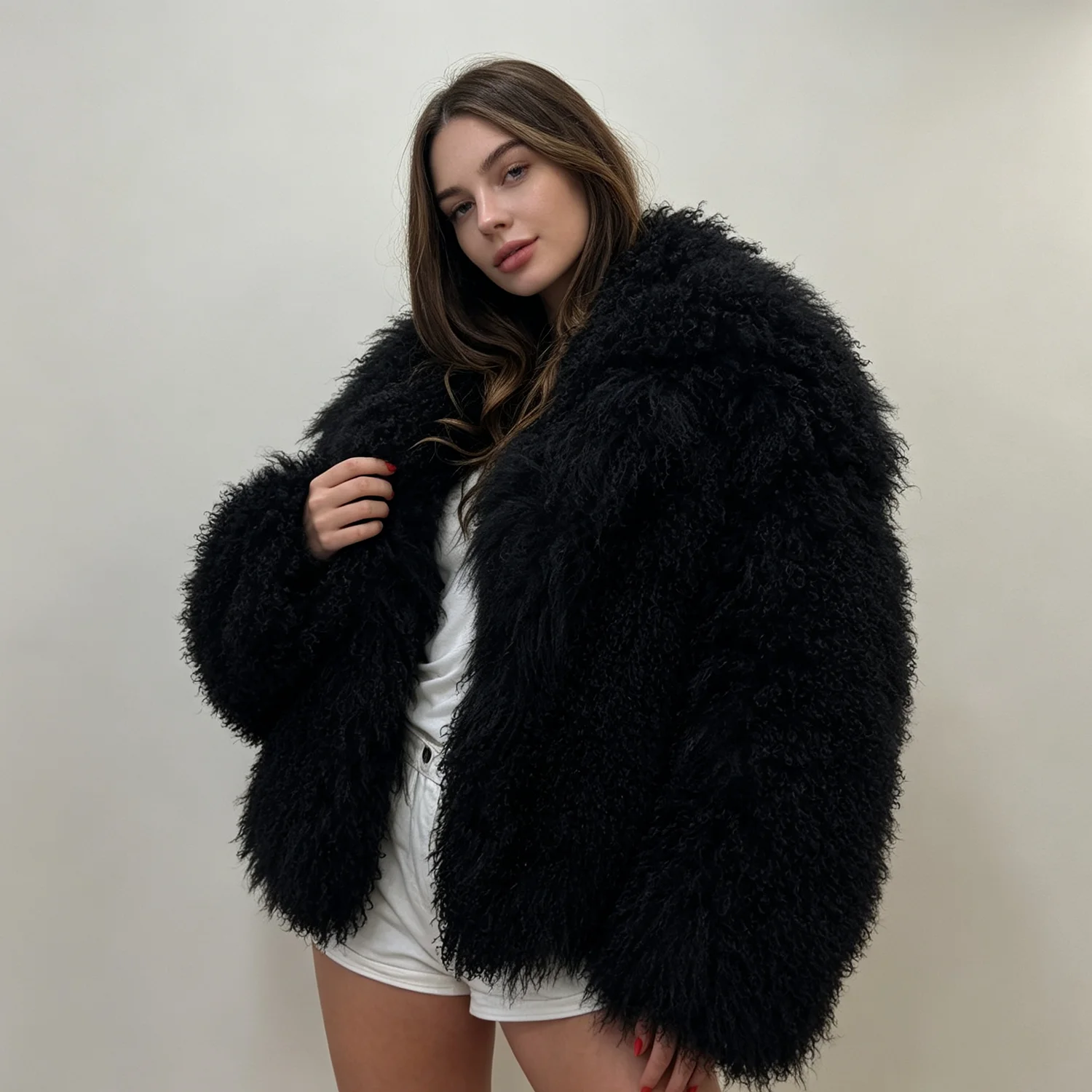 PUAL  Oversized Curly Tibet  Coat Women Thick Fluffy Real Fur Jacket Big Lapel Winter Warm Luxury Street Coat 2026