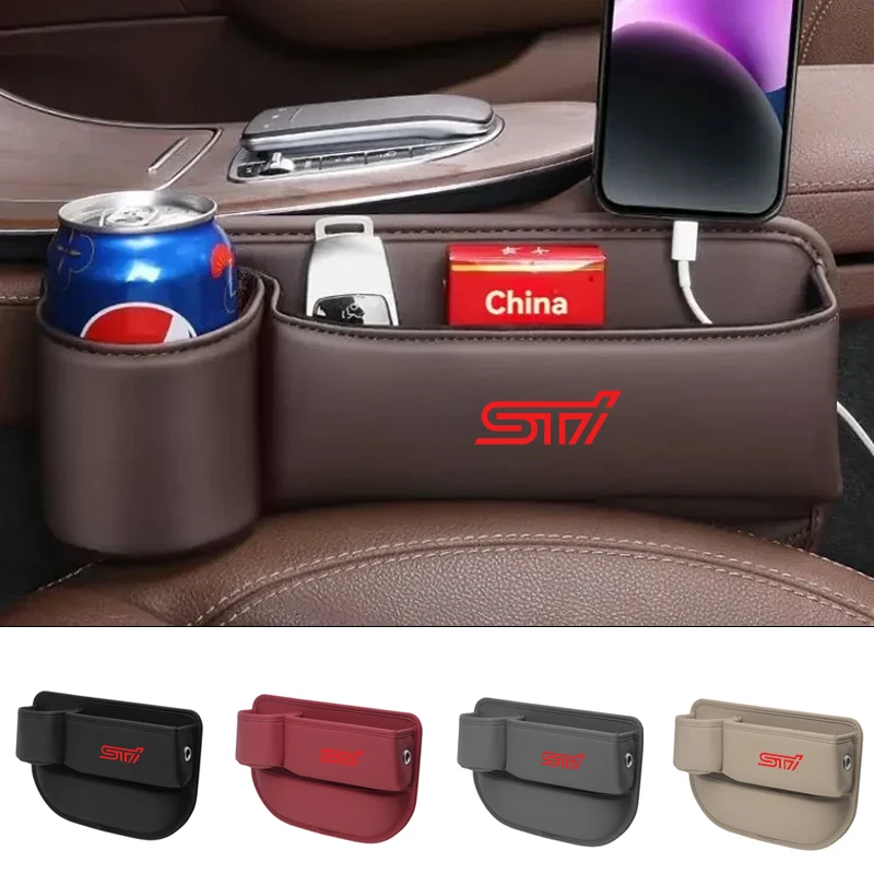 Car Seat Gap Organizer Leather Side Storage Pocket With Cup Holder For Subaru STI Impreza Legacy WRX BRZ Forester Levorg XV WRC