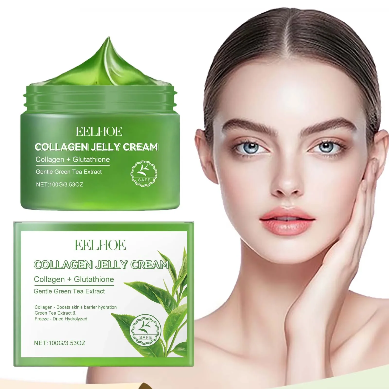 

Green Tea Collagen Jelly Cream Gentle Moisturizing Soothing Shrink Pores Smooth Wrinkles Rejuvenating Facial Skin Care Gel Cream