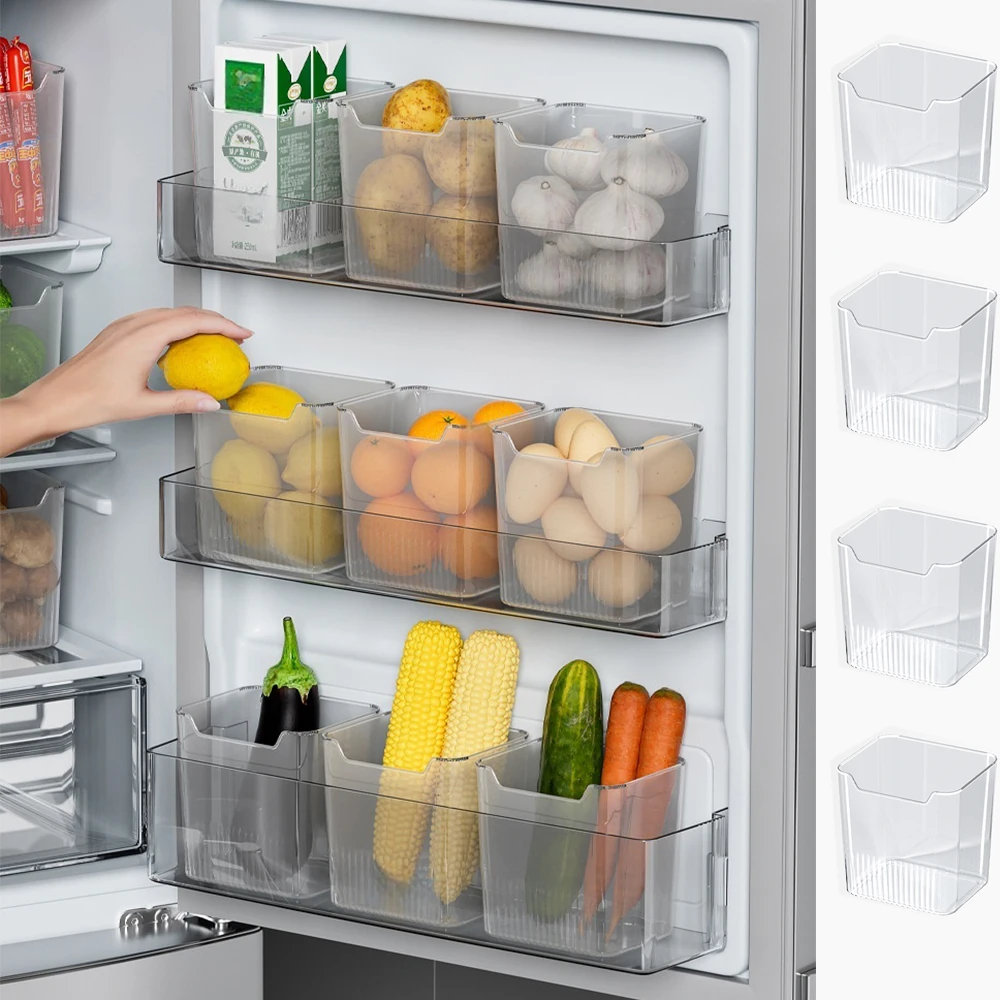 6/2Pcs BPA-Free Refrigerator Side Door Organizer Set - Transparent, Freshness-Preserving Storage Containers for Kitchen & Dining