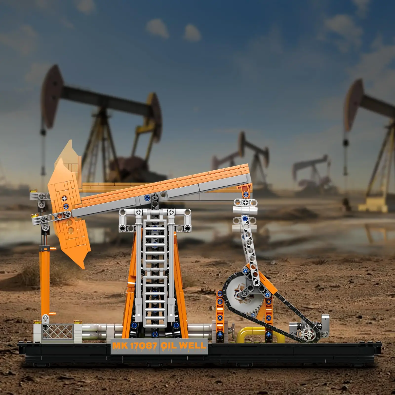 MK 840 قطعة مجموعة بناء نموذج زيت القرع الوظيفي مع محرك وبطارية، نموذج عرض سطح المكتب الهندسي للبالغين