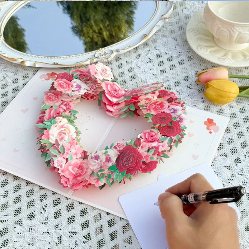 3D Pop-Up Herzförmige Blumen-Grußkarten Muttertag Hochzeitskarte Jubiläum Valentinstag Geburtstagsgeschenkkarte Handgemacht – Detail 4