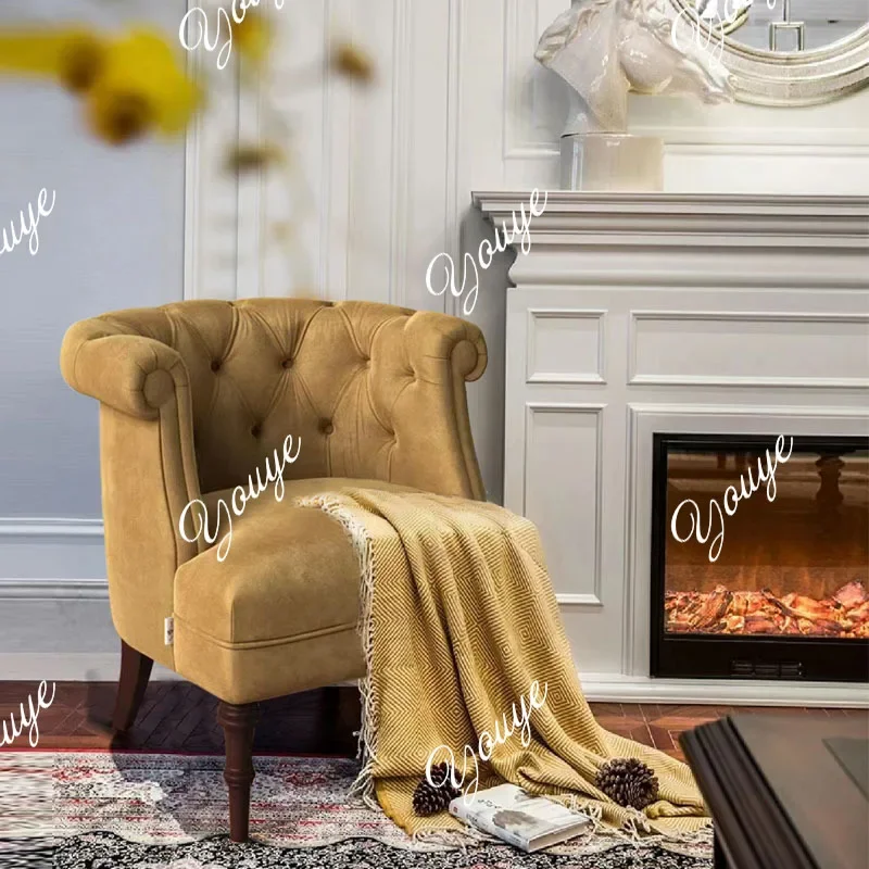 H XM American Retro Single Sofa Living Room Sofa Chair Fabric Tiger Chair French Single Chair Bedroom Casual Single