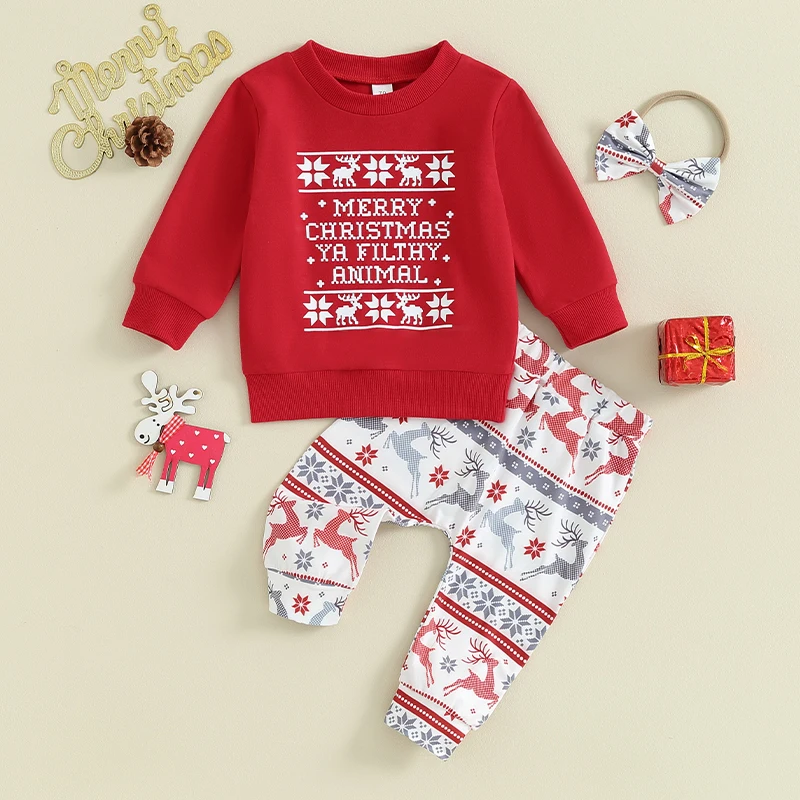 

CHQCDarlys Toddler Baby Boy Girl Long Sleeve Pullover Sweatshirt Pants Set Christmas Xmas Outfits Fall Winter Clothes