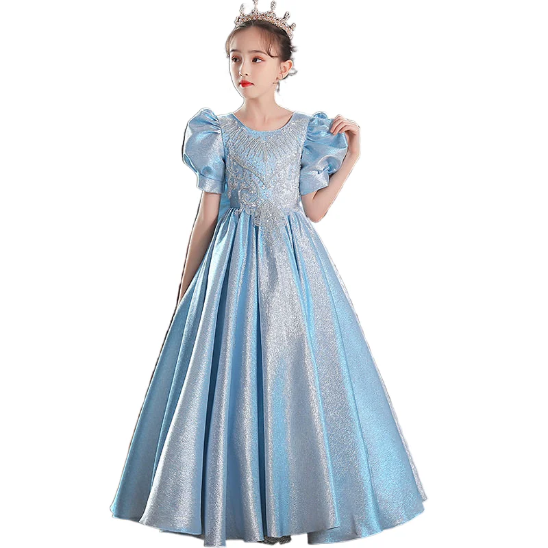 Elegant Party Dress for Teenagers Children Back Big Bowknot Plain Ball Gowns Kids Evenning Birthday Pageant Ceremonial Dresses