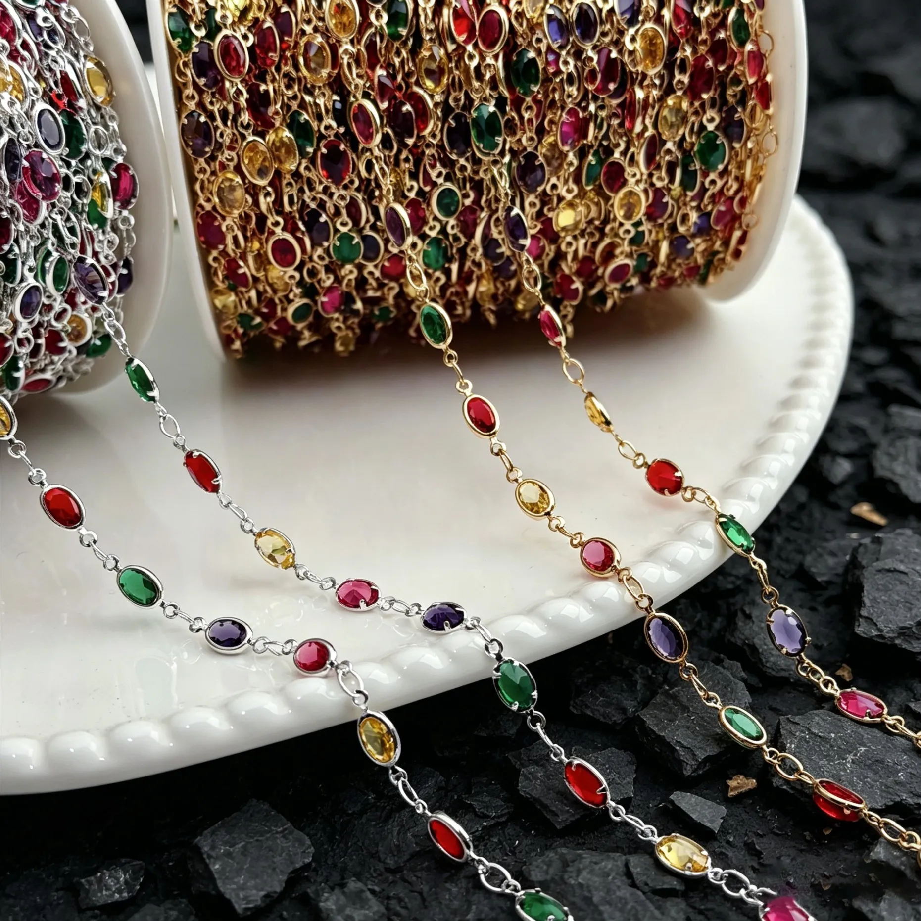 1 Meter/Lot Gemischte Farben Zirkon-Kristallperlen-Kette Kupferglieder für DIY Schmuckherstellung Halsketten Armbänder Zubehör Materialien – Detail 4
