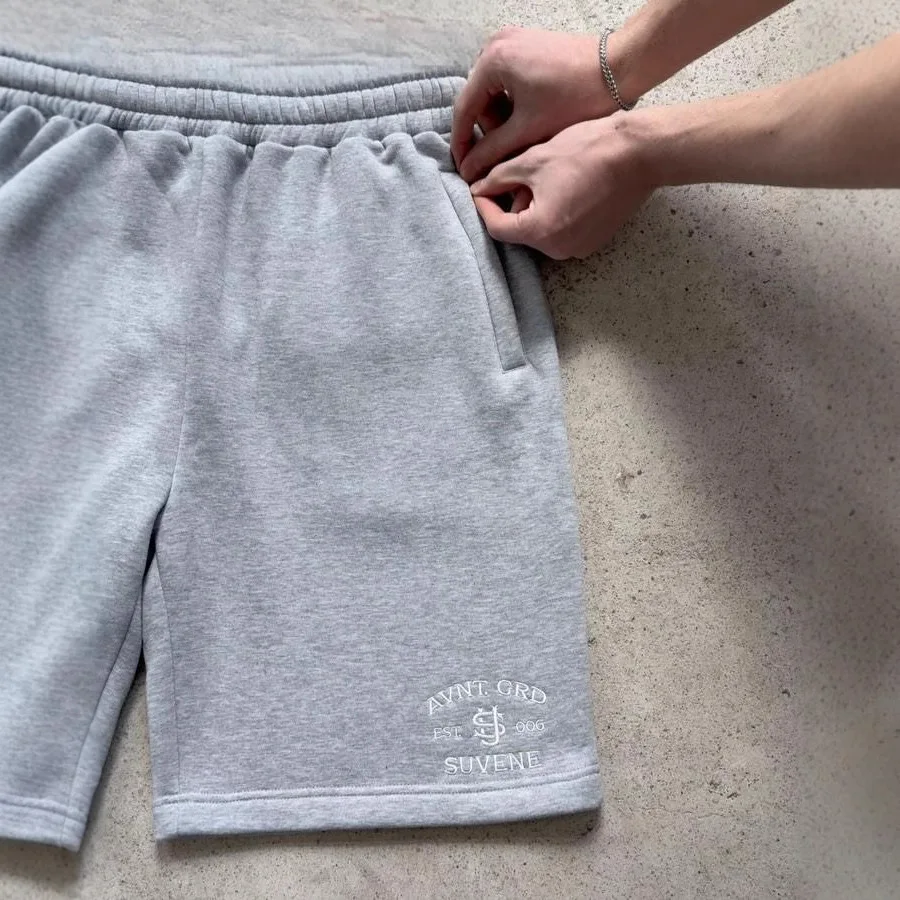 Men Set Y2k Round Neck Short Sleeve Embroidered Jacquard T-shirt Stretch Straight Shorts Suit Trendy Casual Two-piece Set