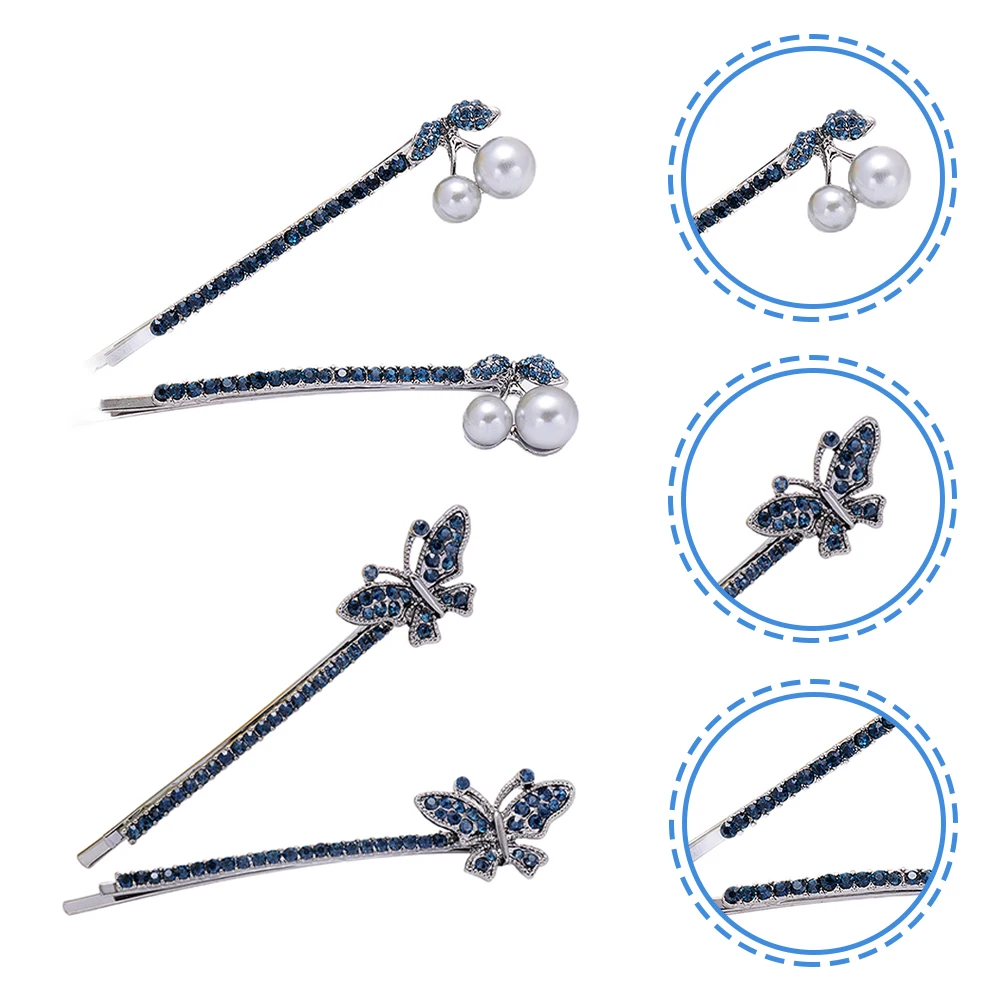

2 Pairs Rhinestone Hair Clips Lightweight Durable Comfortable Women Accessories Party Makeup Bobby Pins Hair Barrettes