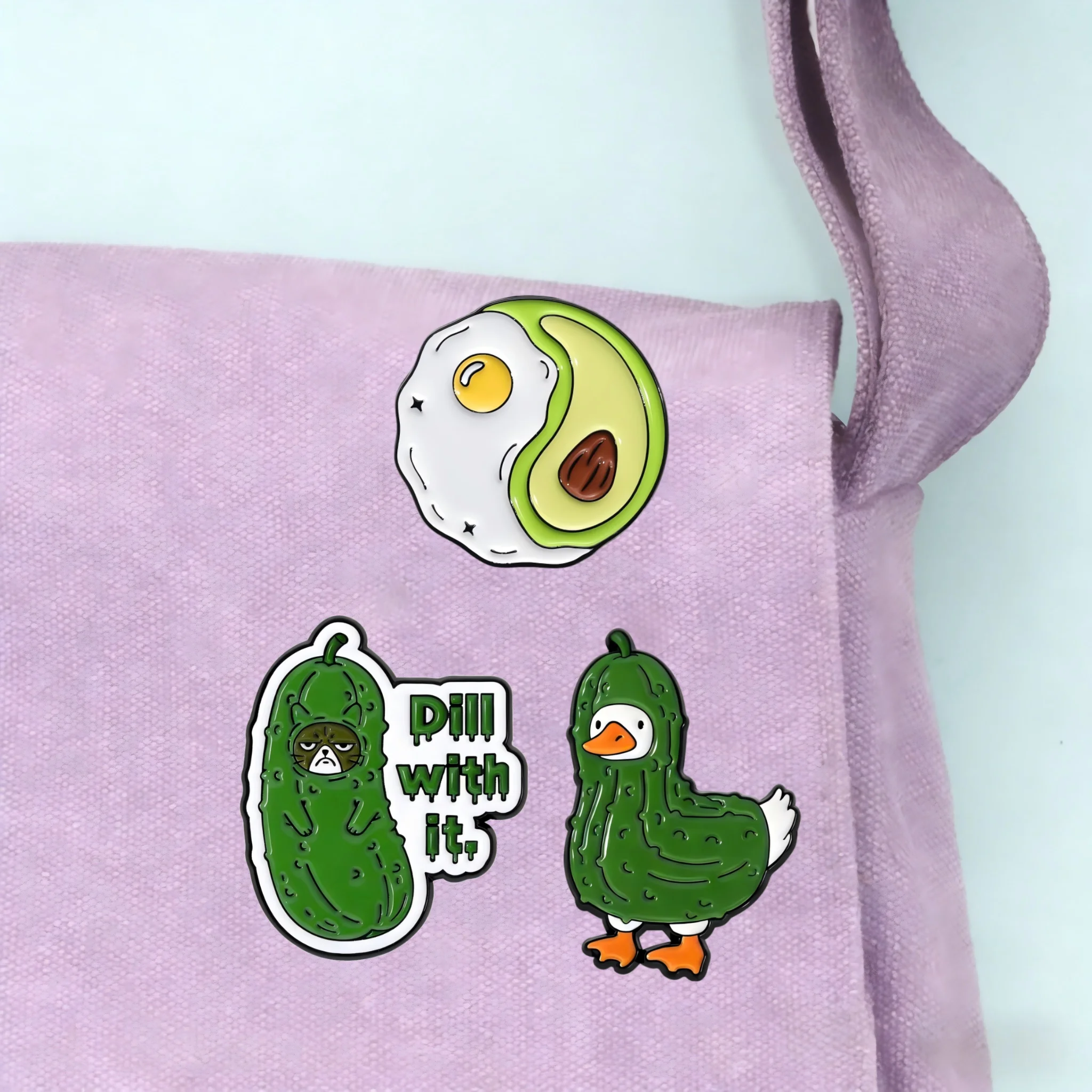 Funny Pickle Avocado Egg Enamel Pins Set Dill With It Duck Cat Design Brooch Cartoon Food Badge For Backpack Clothing Pins