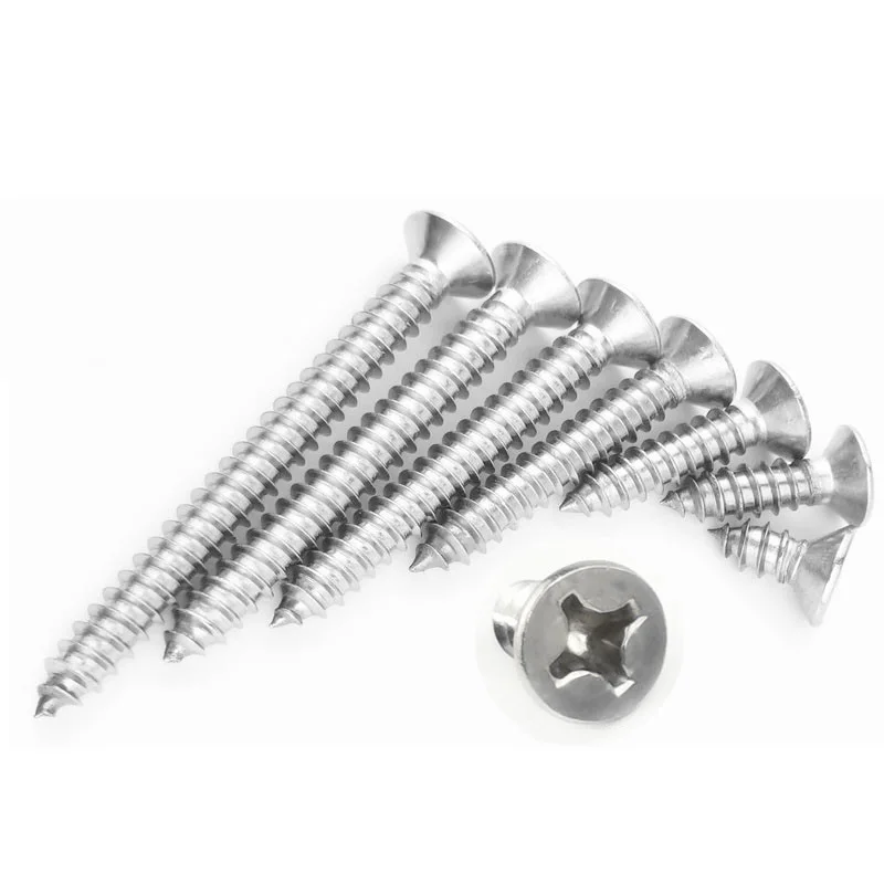 

200 шт. саморезов из нержавеющей стали 304 с крестообразным шлицем и потайной головкой, для дерева, мебельные, с крестообразным шлицем Phillips