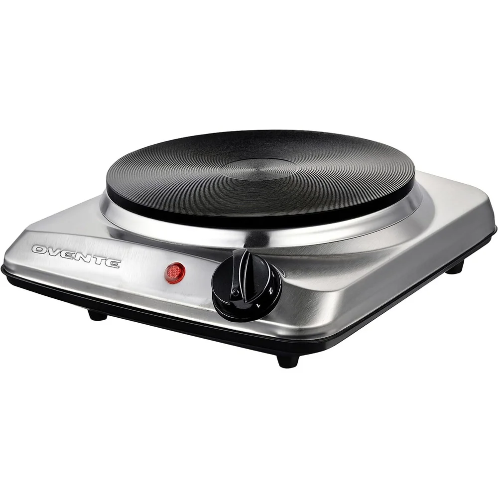 Portable Electric Countertop Single Burner 1000W Cooktop with 7.25 Inch Cast Iron Plate Adjustable Temperature Easy Clean Ideal