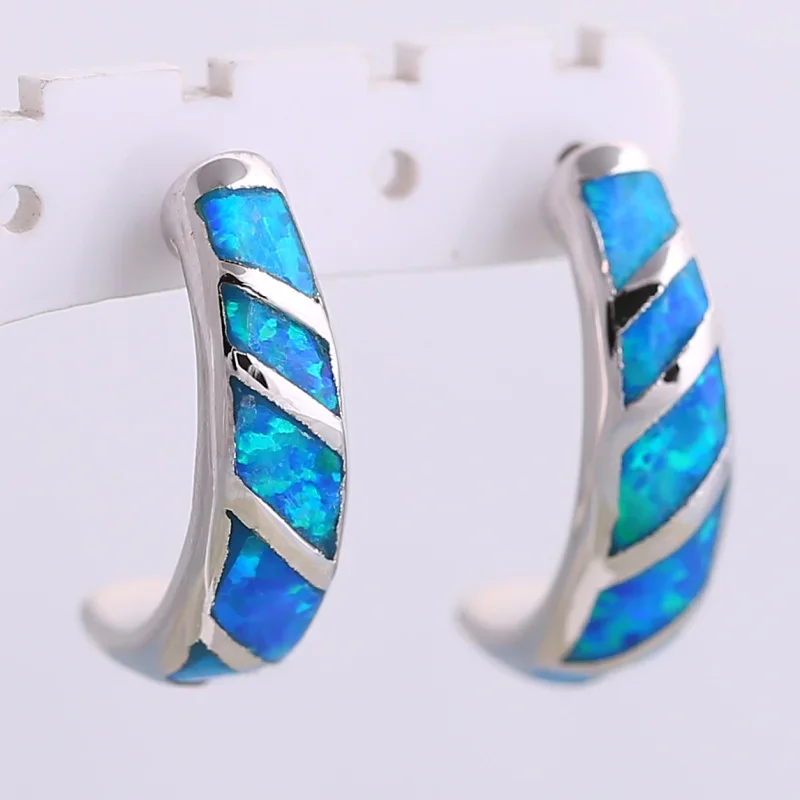 JLE1517 New White and Blue Opal  with Zircon Fashion Earrings Ladies Jewelry Gifts for Shopping