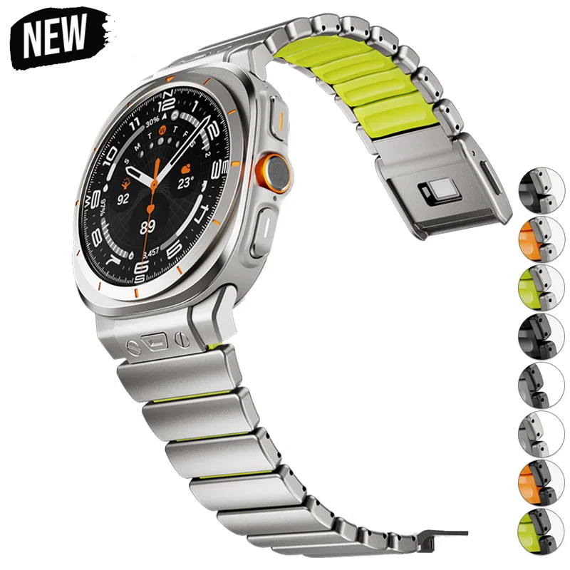Luxury Stainless Steel Silicone Strap for Samsung Galaxy Watch Ultra 2025 2024 47mm Magnetic Band for Watch Ultra 2026 Bracelet
