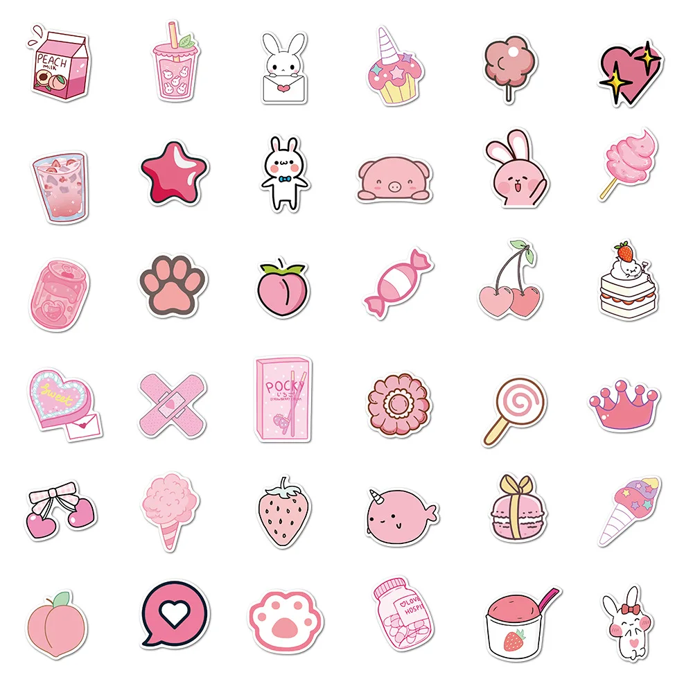 50pcs Cute Pink Stickers for Water Bottles, Kawaii Aesthetic VSCO Stickers for Laptop Hydroflask Skateboard, Waterproof