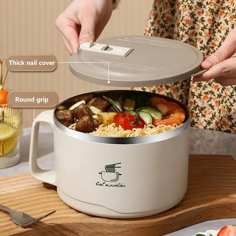 Tazón para fideos de acero inoxidable de gran capacidad con tapa, tazón de cocina duradero de alta calidad para fideos instantáneos, sopa, arroz