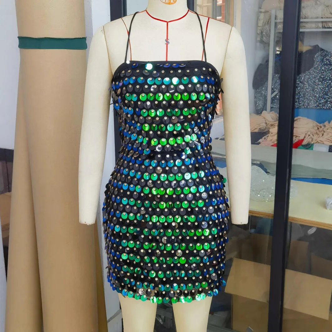 Elegant party Dresses Women Dress Shining Backless Sequined Mini Short Dress New Fashion 2025 Summer Club Evening dresses HXY229
