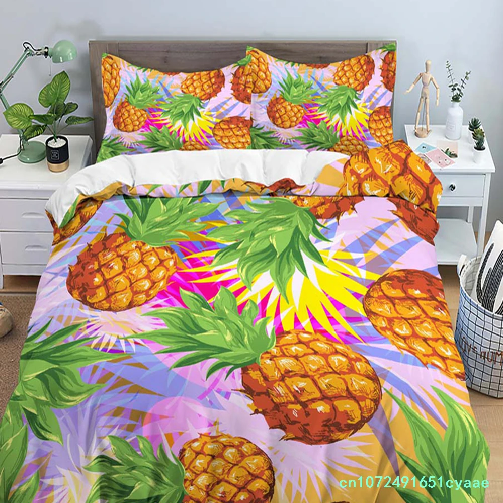 Fruit Pineapple Queen King Duvet Cover 3D Yellow Tropical Fruit Bedding Set Plants Comforter Cover 2/3pcs Polyester Quilt Cover