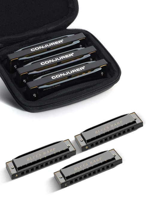CONJURER Blues harmonica set with 3 keys (A,C,G) 10 Hole 20 Tone Diatonic for Adults Beginners Professionals