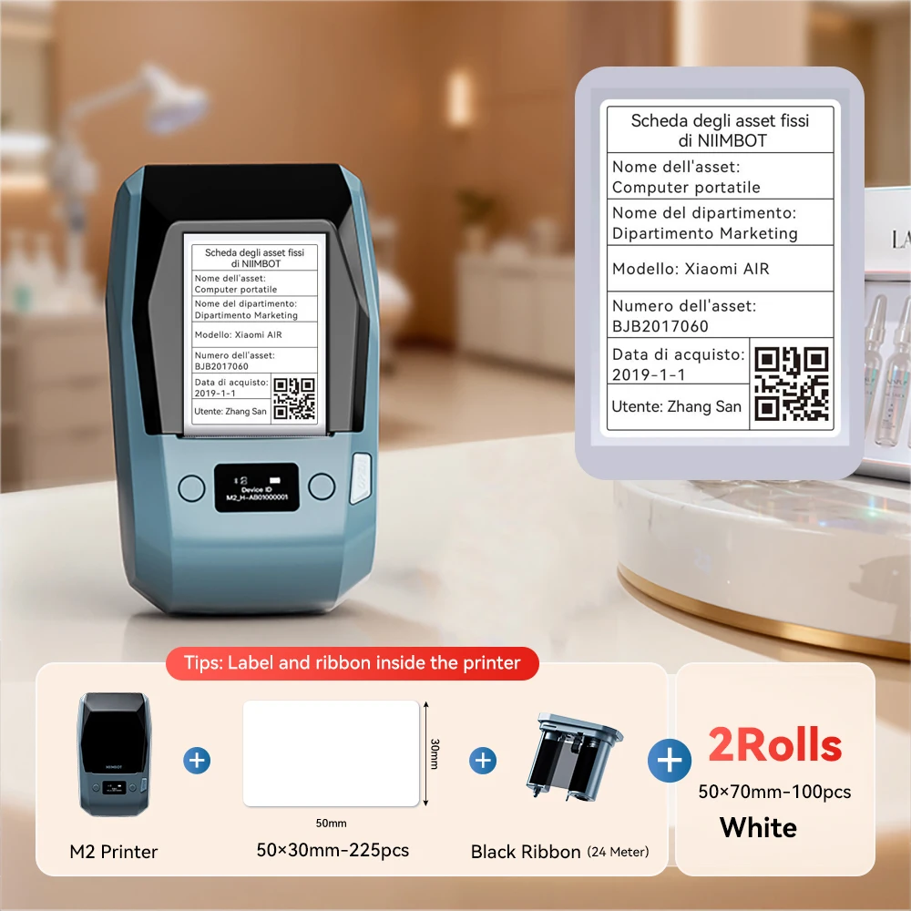 Niimbot M2 Thermotransfer-Etikettendrucker, 300 DPI, hochauflösend, kabellos, 20–50 mm Druckbreite, Etikettendrucker, unterstützt Telefon/PC