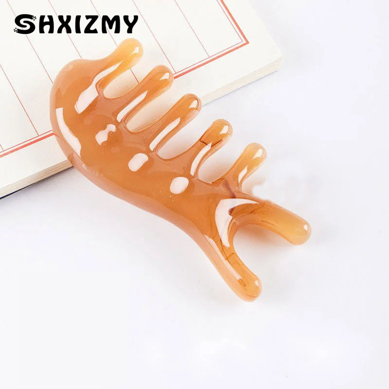 Five Teeth Resin Meridian Massage Comb Head Face Neck Acupuncture Therapy Scraper Scalp Relaxation Wide-Tooth Massager