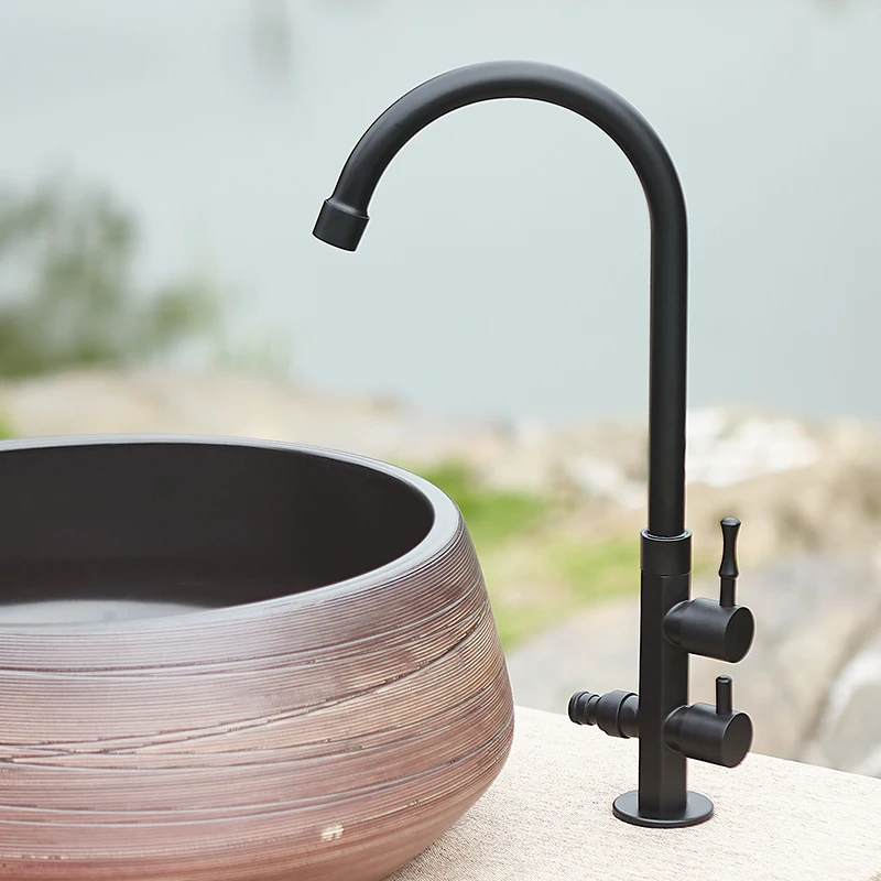 

Outdoor courtyard all-copper black single cold faucet anti-freeze crack wash basin stone basin outdoor garden balcony double use