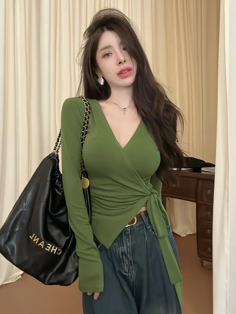 

Модная женская асимметричная футболка-топ в стиле кэжуал, новинка этого года, с длинным рукавом, повседневная, в стиле "сладкий и острый"