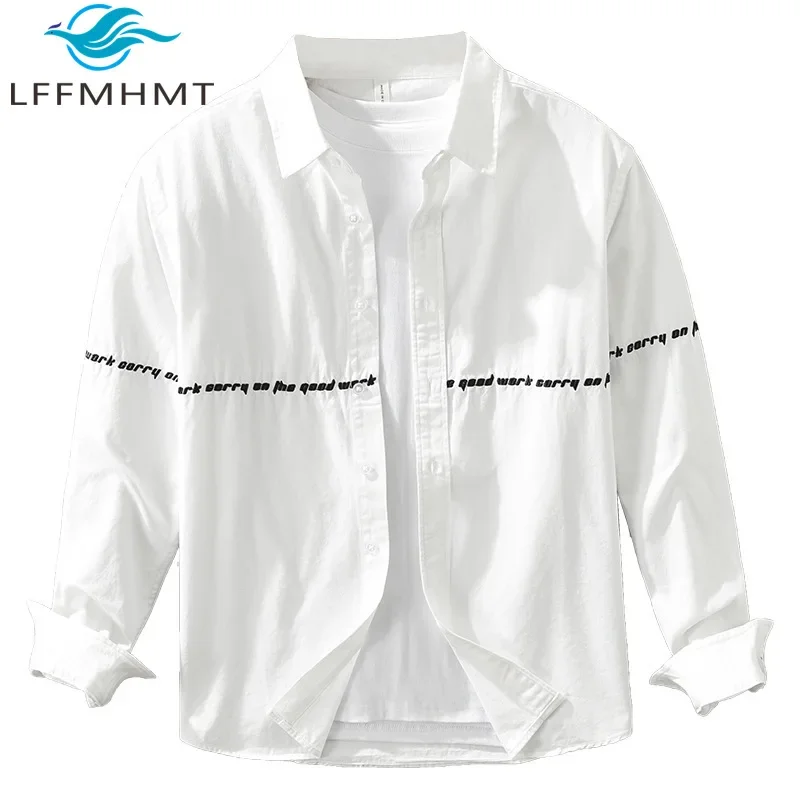 7339 Letter Embroidery Black White Shirt For Men Spring Fall Fashion Long Sleeve Casual Relax Blouses High Quality Men's Clothes