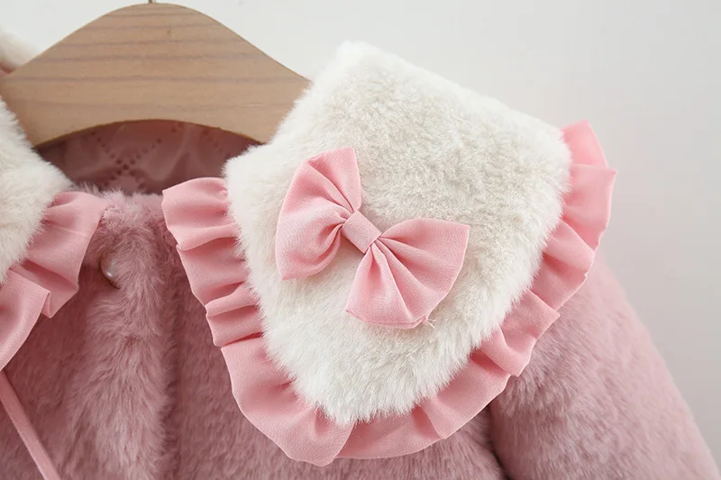 2 Teile/satz Entzückende Winter Kinder Pelzigen Kleidung Süße Bogen Weiche Warme Mantel 0-3 Jahre Altes Kind mantel + Tasche Kinder Neue Jahr Tragen – Detail 10