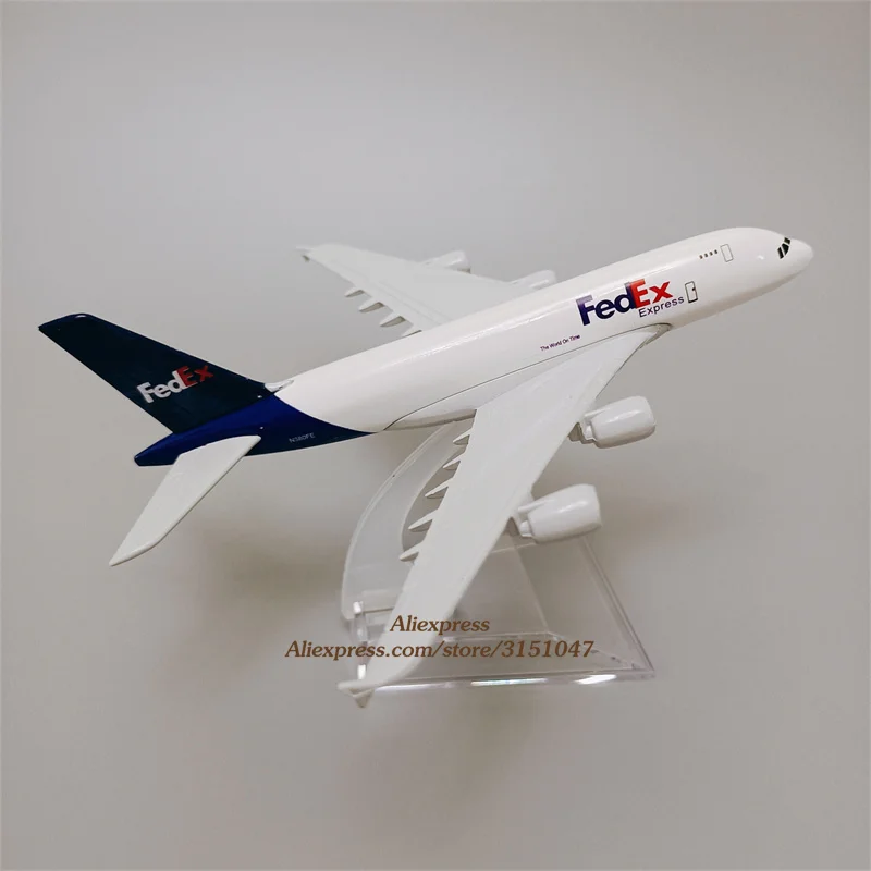 16cm Alloy Metal Air Fedex A380 Airlines Airplane Model Fedex Airbus 380 Airways Diecast Plane Model Aircraft Gifts with Holder