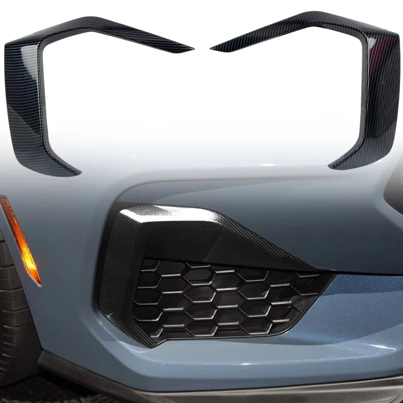 YUNV Car Accessories For Ford Mustang 2024 2025 GT/GT Premium ABS Carbon Fiber Printed Exterior Front Fog Light Lamp Cover Trim