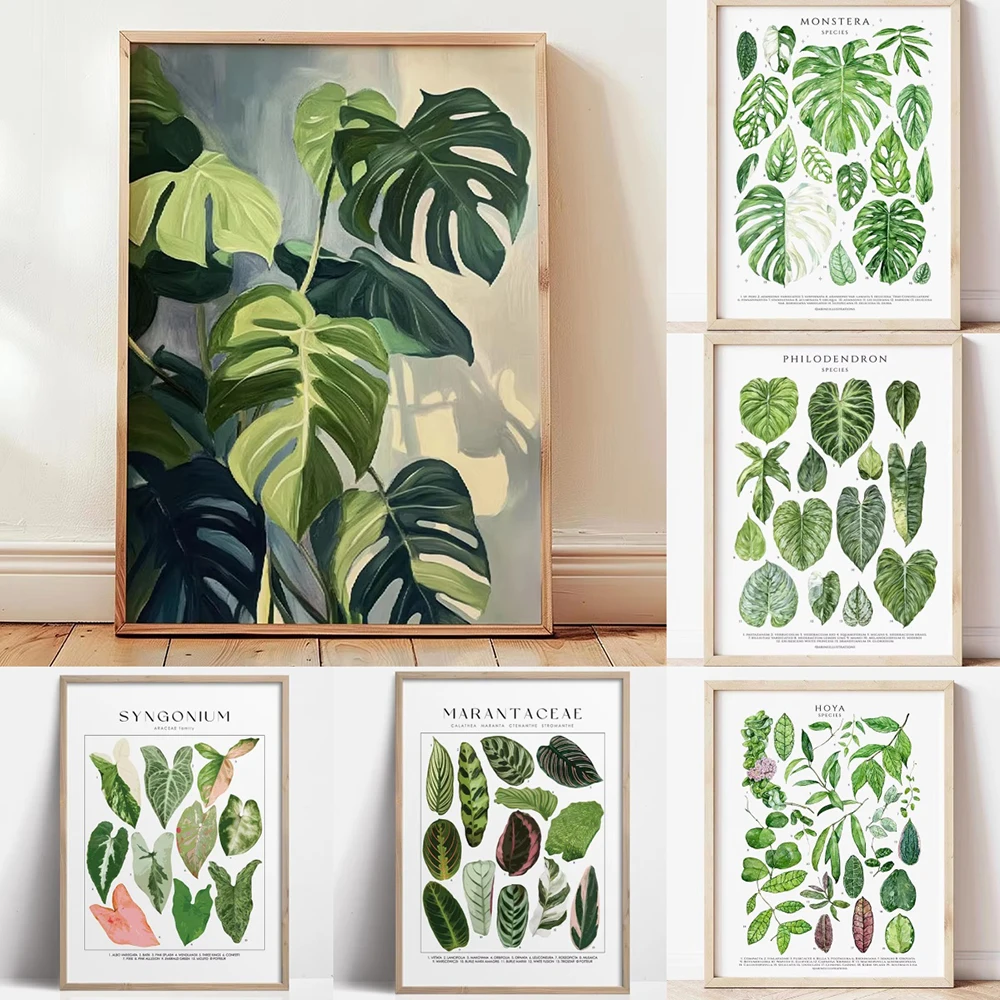 1 Pieza de Impresión Artística de Hojas Botánicas Verdes, Decoración de Pared para el Hogar, Lienzo con Diseño de Plantas de Interior, Póster Relajante con Follaje y Plantas