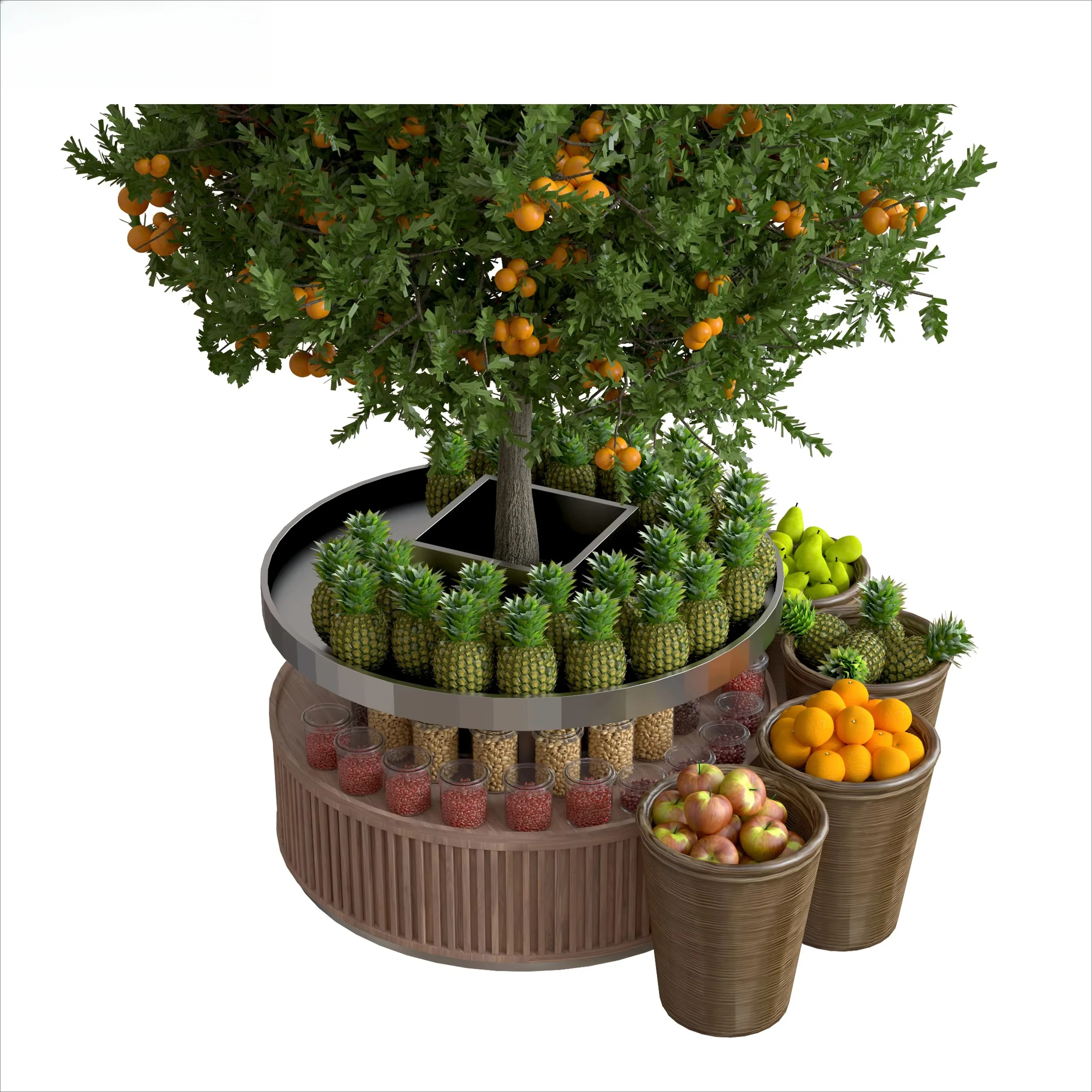 Modern Bakery Display Shelf with Botanical Design for Cake Shop Vegetables Fruits