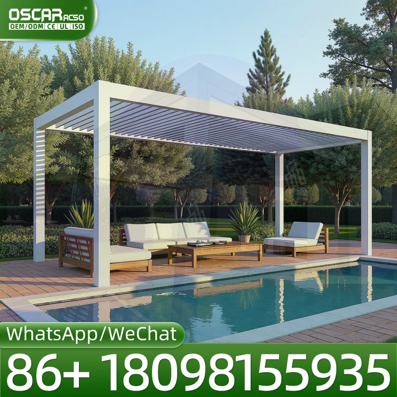 Luxury Fancy Outdoor Aluminium Retractable Motorized Arches with LED Light for German Gardens pergola