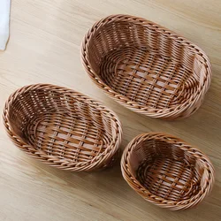 1Pcs Rattan Wicker Woven Serving Baskets for Bread Fruit Vegetable Handmade Oval Storage Basket Display Rattan Basket