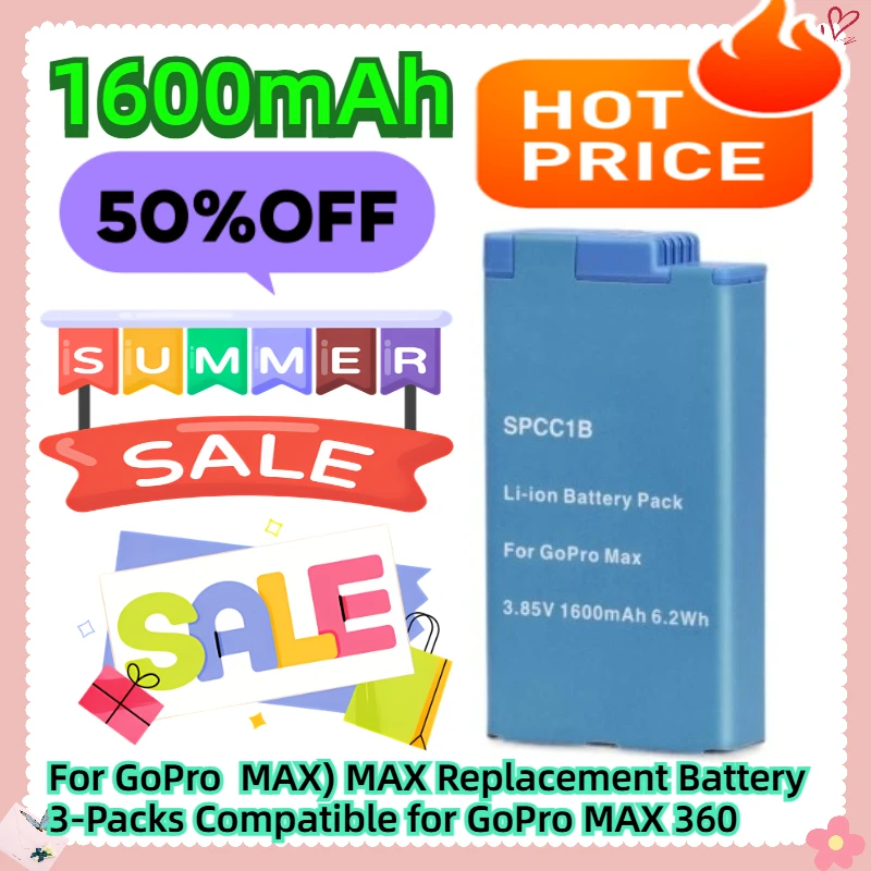 For GoPro  MAX) MAX Replacement Battery 3-Packs Compatible for GoPro MAX 360