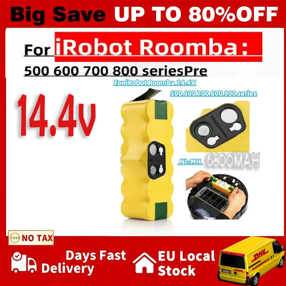 Batteria da 14,4 V e 6,8 Ah per iRobot Roomba, batteria ricaricabile per i modelli iRobot Roomba 500, 600, 700, 800, 900, 595, 620, 650, 780, 890.