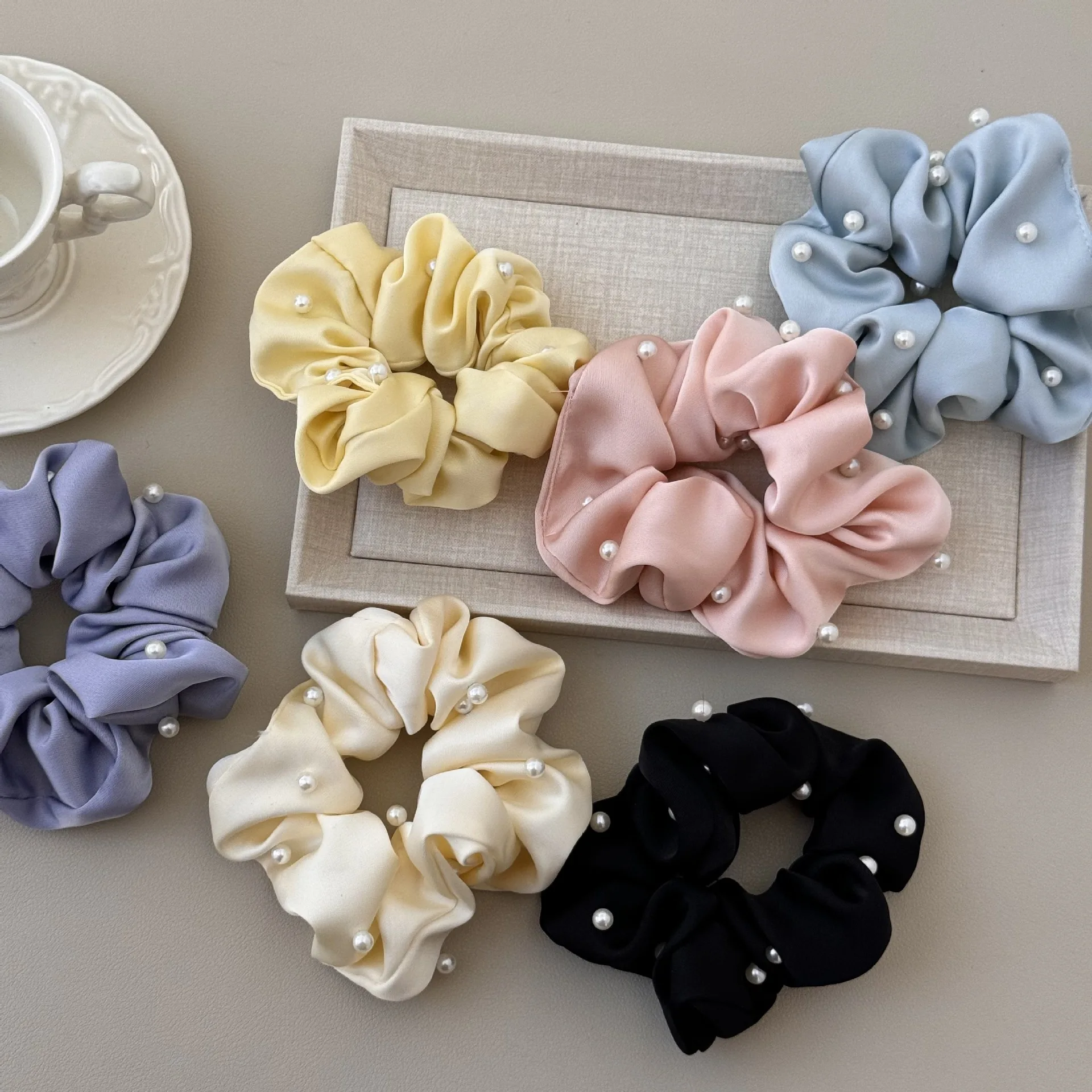 Solid Color Oversized Satin Silk Scrunchies Elastic Handmade Multicolor Women Hairbands Ponytail Holder Girls Hair Accessories
