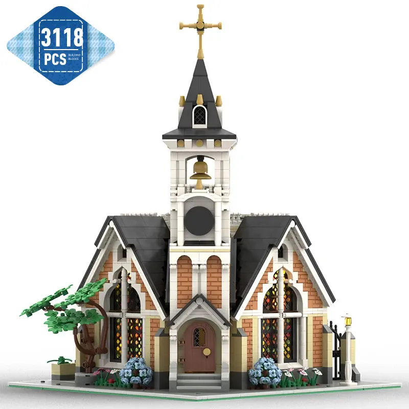 

MOC City Architecture St. Joseph's Memorial Church Model Building Blocks Street View House MOC-171047 Assembly Bricks Toys Gifts