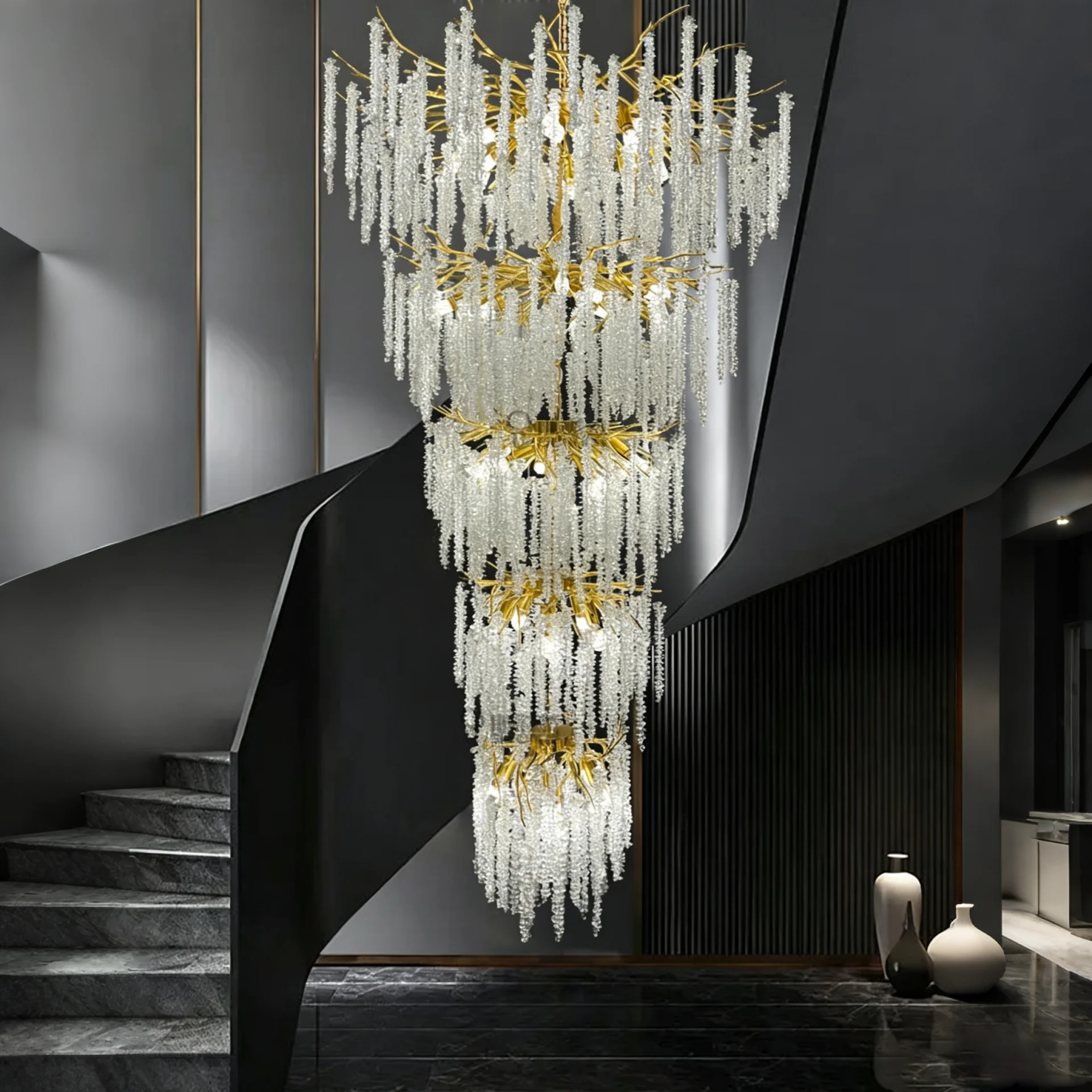 Villa Large Chandelier Hall Modern Living Room Artistic Lighting Fixtures Staircase Crystal Lights Crystal String Pendant Light