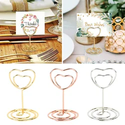 Clips de fotos de corazón romántico, soporte de tarjeta de Memo de lugar de Metal, oro rosa, plata, soporte de número de mesa, suministros de decoración de escritorio de boda, 10 piezas