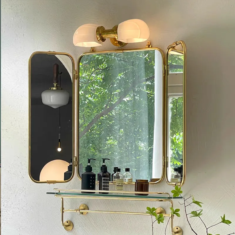 HT  three-fold bathroom mirror stainless steel cosmetic toilet mirror Ready to ship and purchase with peace of mind