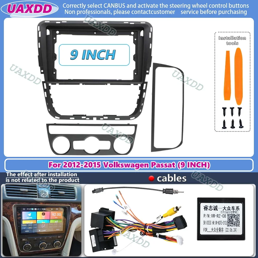 9 Inch Car Frame Fascia Adapter Android Audio Radio Dash Fitting Panel Kit For VW Volkswagen Passat 2011-2015 Canbus Box cable