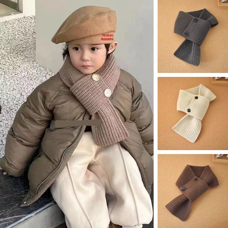 Children's Scarf Button Versatile Fashion Street Warm Woolen Neck Scarf For Middle-aged And Older Children And Students