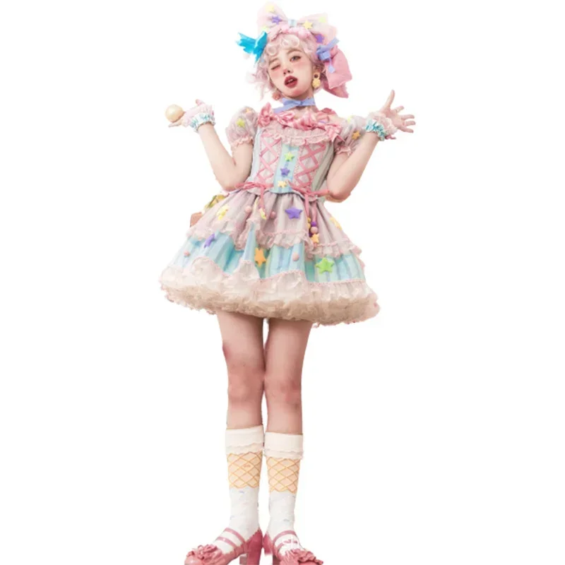 Japanische süße Clown Lolita Kleid Mädchen Erdbeer Hase Jsk Kleider Frauen Harajuku schlaflose süße Kleider 2023 Cosplay Vestido