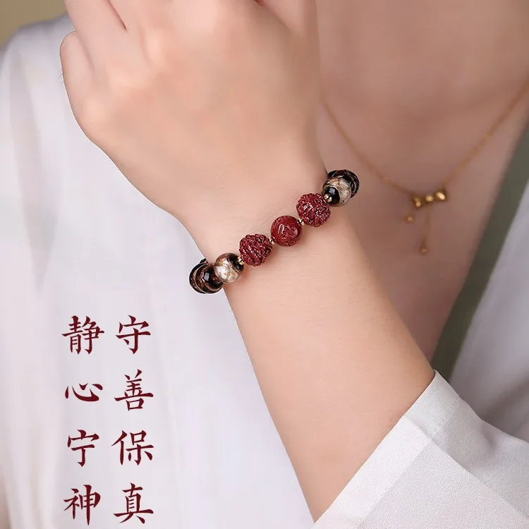 Cinnabar Glazed Sanhe Liuhe Chinese Zodiac Bracelet Red Beaded Bracelet for Men Women Birth Year Gifts