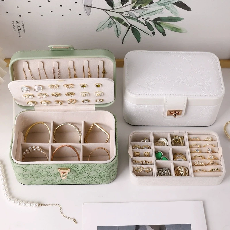 

Light Luxury PU Leather Printed Jewelry Box Large Capacity Necklace Bracelet Earring Ring Storage Boxes Jewellery Packaging Case