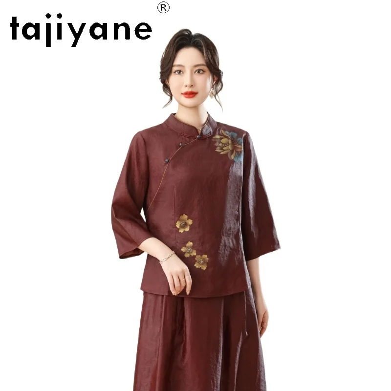 

TAJIYANE 100% Mulberry Silk Shirt for Woman Xiangyun Sha New Chinese Style Blouse New Spring Ladies Tops 2026 Women Clothes トップス