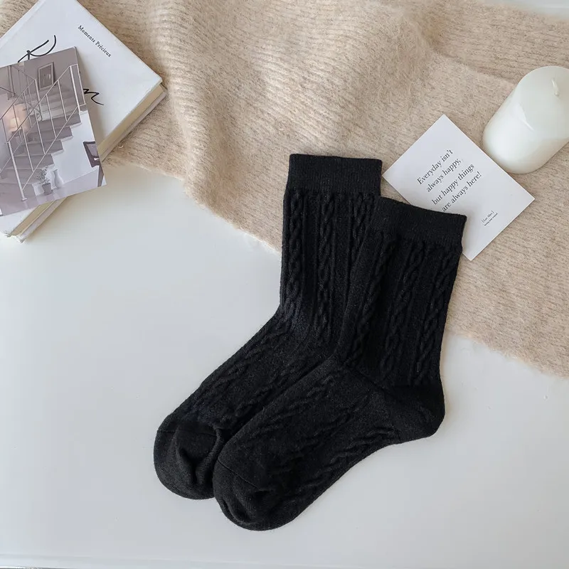 8 Pairs Women's Japanese Style Knit Cashmere Mid-Calf Socks Set Casual Warm Winter Socks Woman Grip Socks High Quality Hosiery