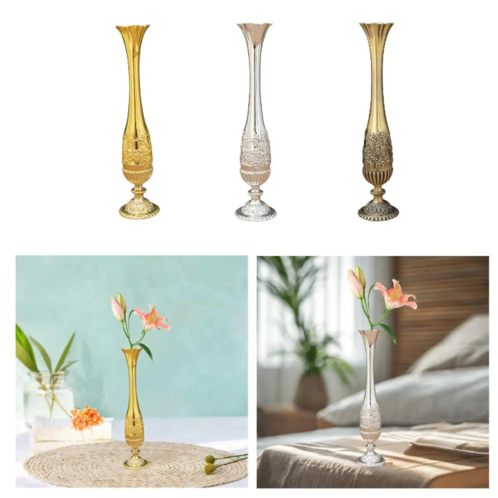 Minimalist Alloy Flower Vase Sleek Narrow Neck Miniature Vase for Window Sill Living Room Wedding Party Tabletop Decor