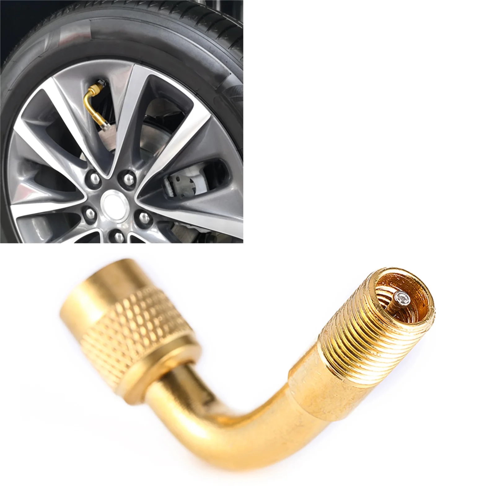 Air Tyre Valve Extension 90 Degree Brass Adaptor Auto Car Tire Stem Extender